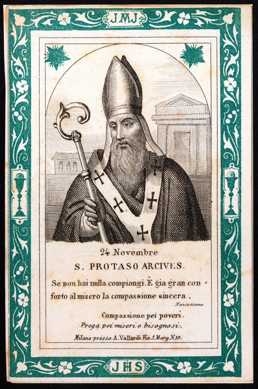 Saint Protais, Bishop of Milan. Pious image. Postcard. The beginning of the 20th century. Private Collection by Anonymous Anonymous