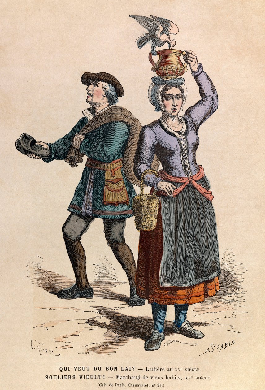 Sellers of milk and second hand clothes 15th Century by Anonymous Anonymous