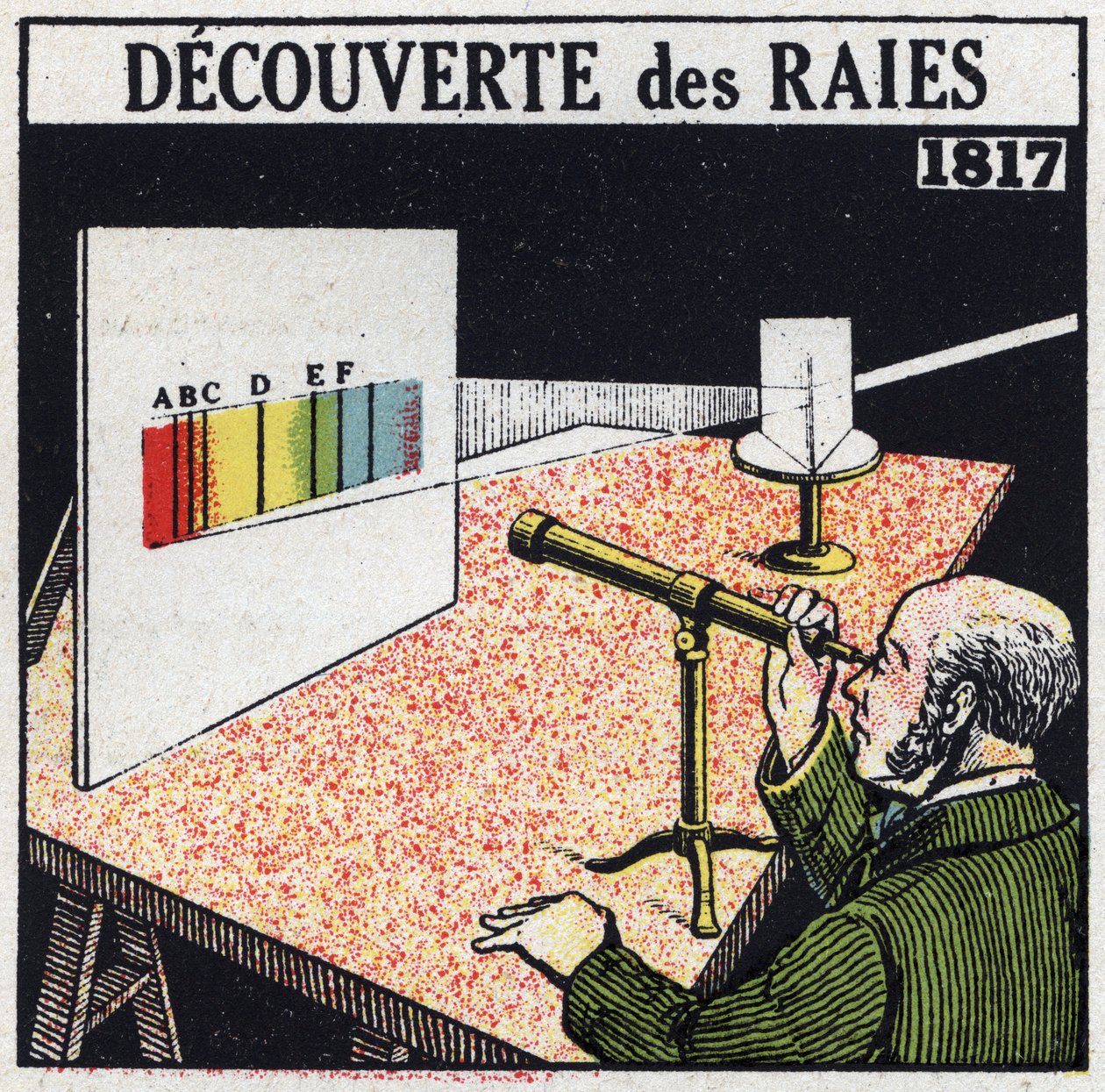 Spectral Analysis: Discovery of Rays by Joseph von Fraunhofer (1787-1826) in 1817. Anonymous Illustration from 1925. Private Collection. by Anonymous Anonymous