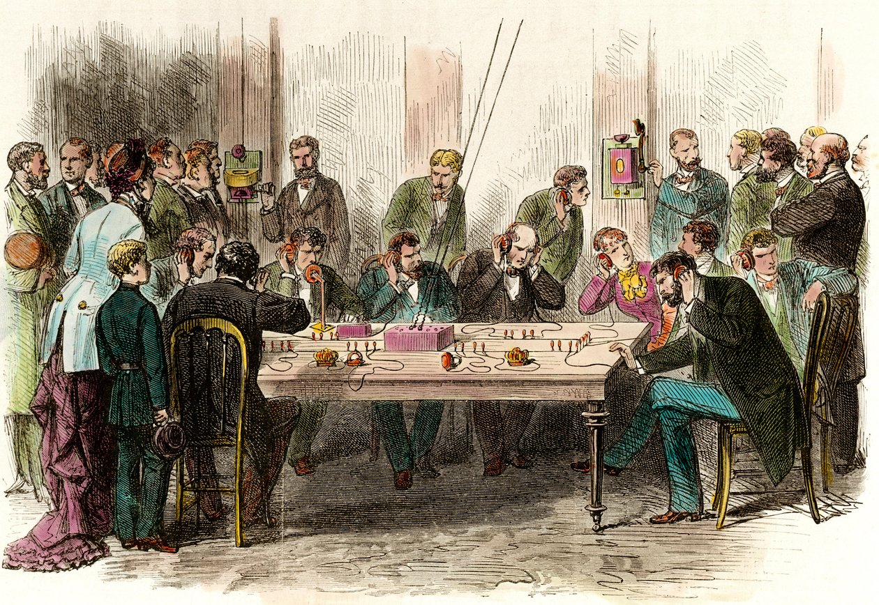 Telephony Experience in the Waiting Room of the Station Saint Lazare in Paris on 6/09/1879 - Private Collection by Anonymous Anonymous