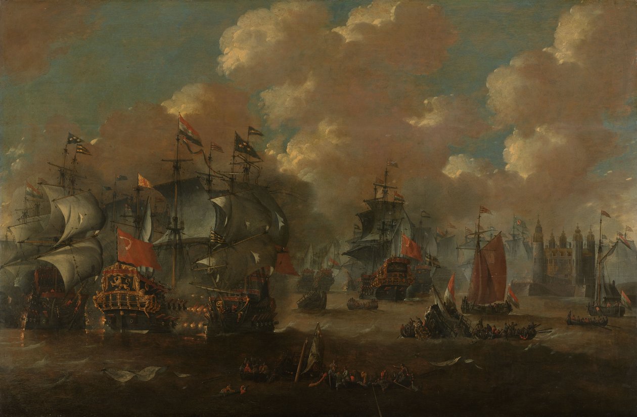 The Battle of the Sound with the Eendracht Engaging Two Swedish Warships by Anonymous Anonymous