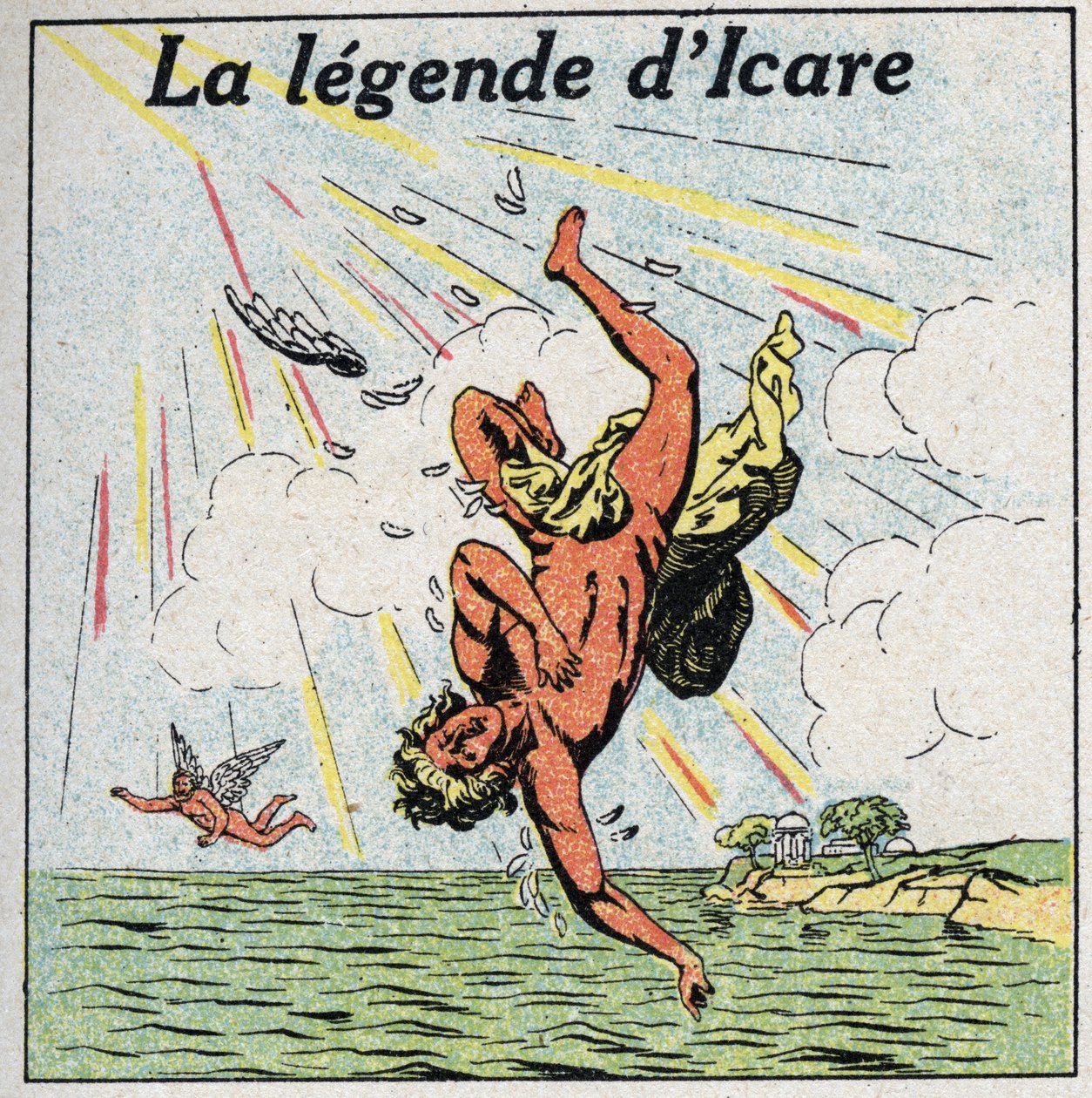 The Fall of Icarus. Anonymous illustration of 1925. Private collection. by Anonymous Anonymous