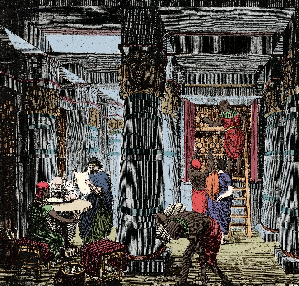 The Library of Alexandria - View of the interior of the Library of Alexandria in Egypt by Anonymous Anonymous