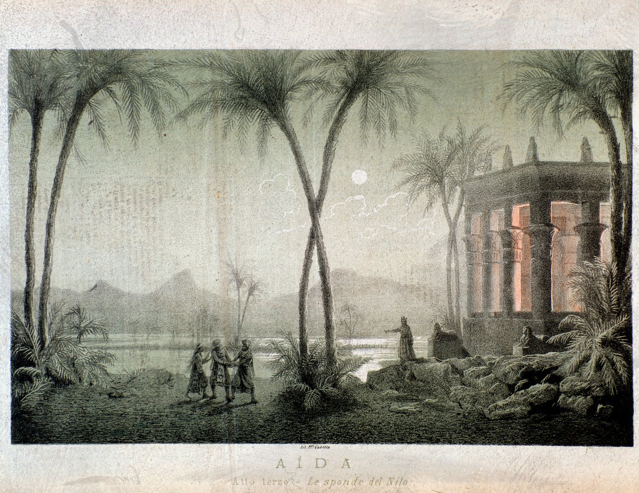 The banks of the Nile. Illustration for act III of Aida, opera by Giuseppe Verdi by Anonymous Anonymous