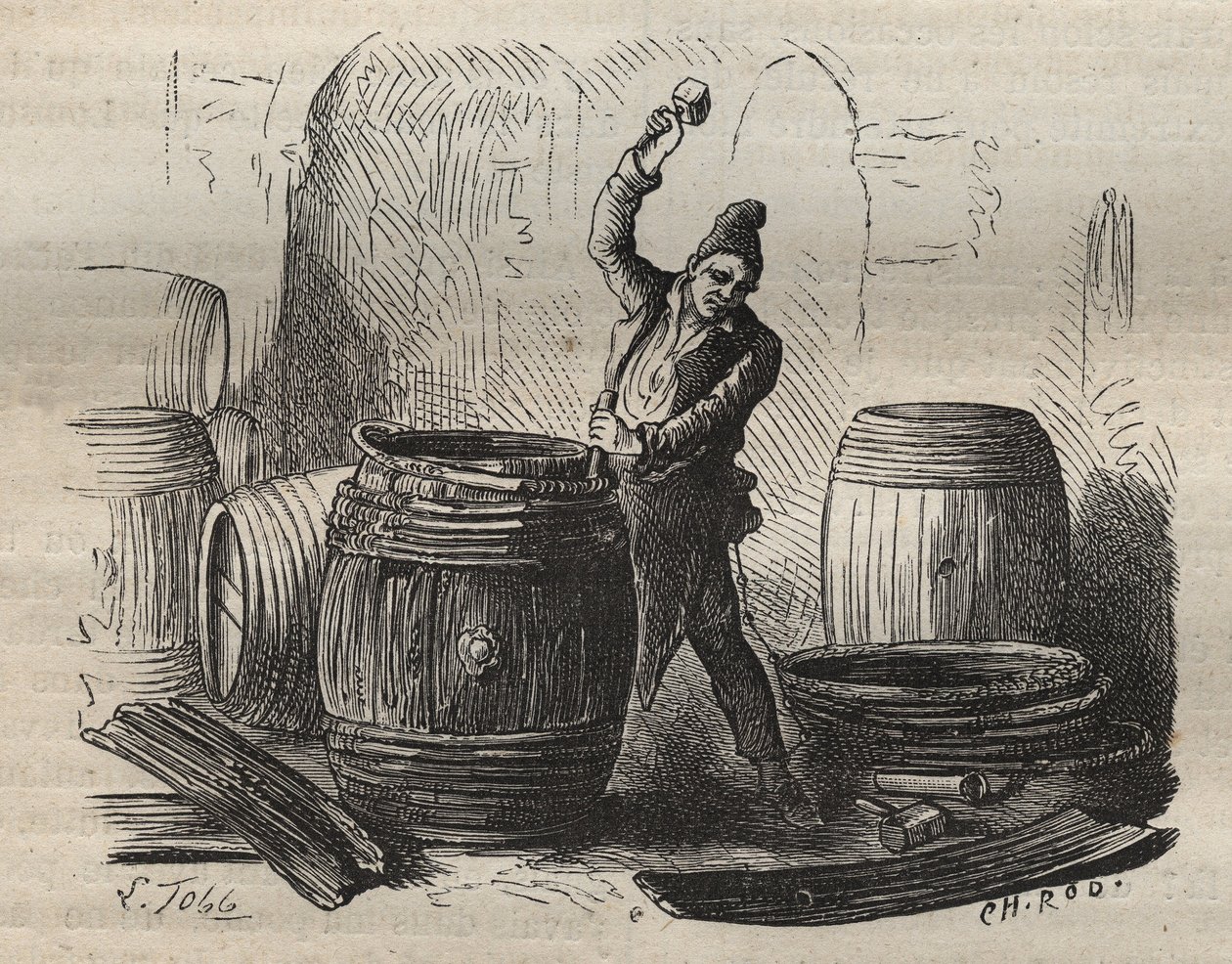 The cooper of the Toulon Bagne in the 19th century. Engraving in 
