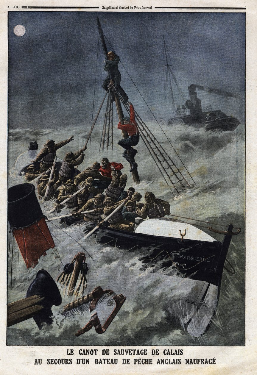The Lifeboat of Calais Rescuing an English Fishing Boat - Engraving in 