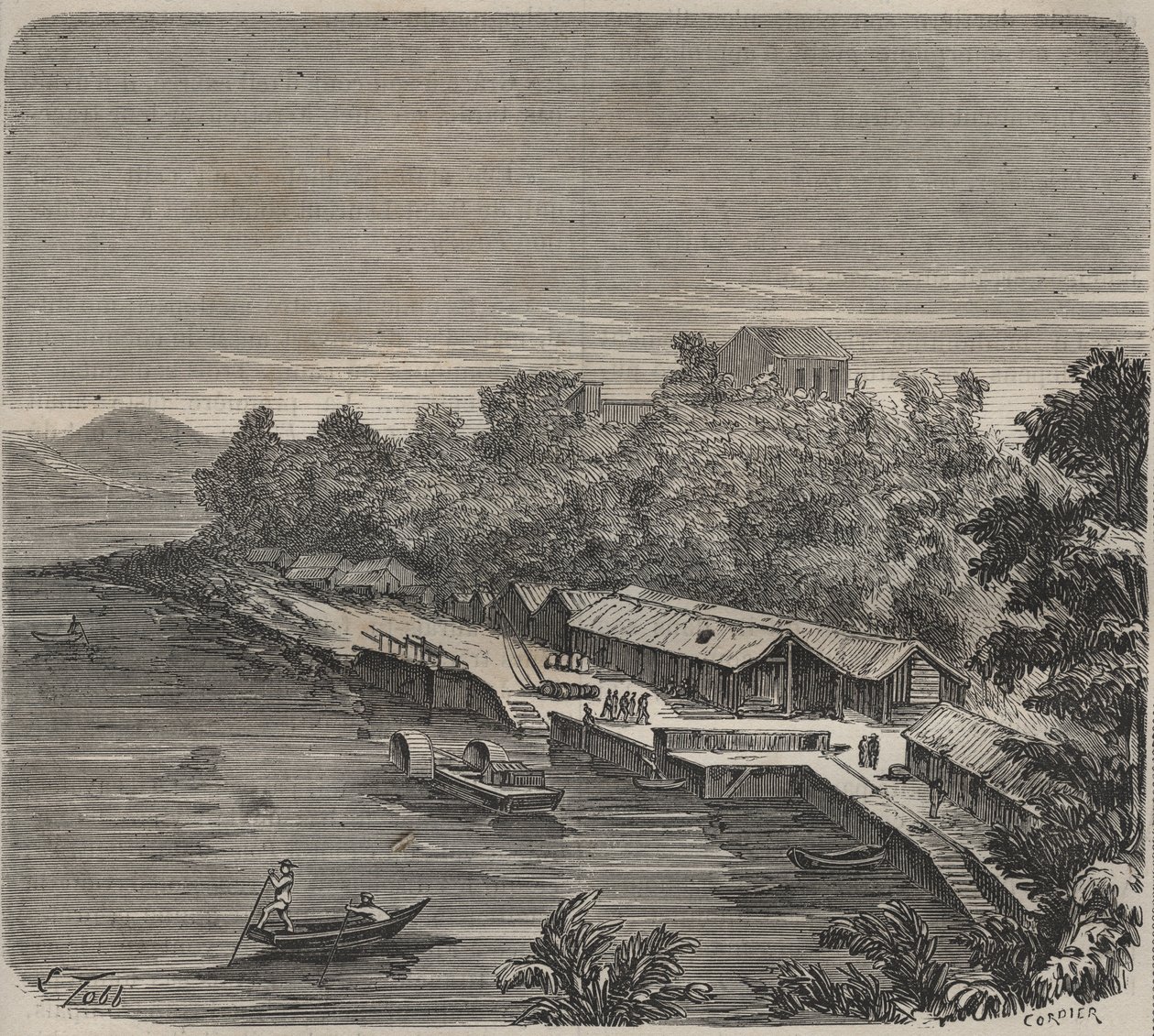The penitentiary Saint-Laurent in Cayenne (French Guiana) in the 19th century. Engraving in Histoire des bagnes depuis leur création à nos jours (1877) by Pierre Zaccone. by Anonymous Anonymous