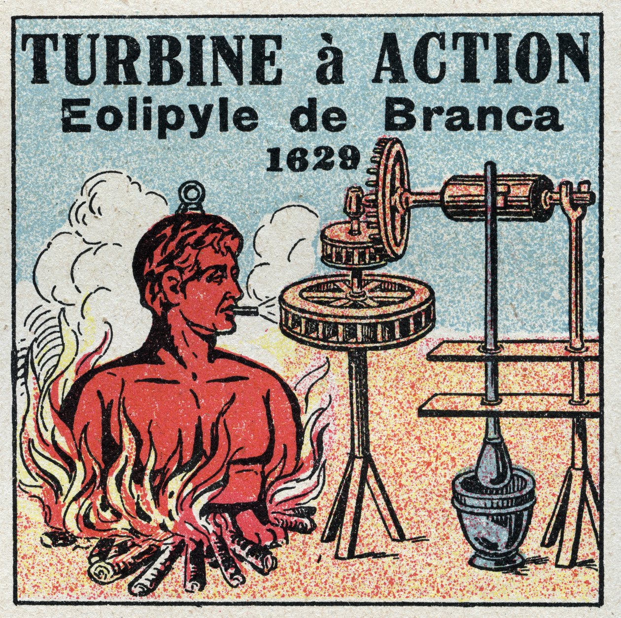 The steam machine: turbine has action. Eolipyle invented by Giovanni Branca in 1629. Anonymous illustration from 1925. Private collection. by Anonymous Anonymous
