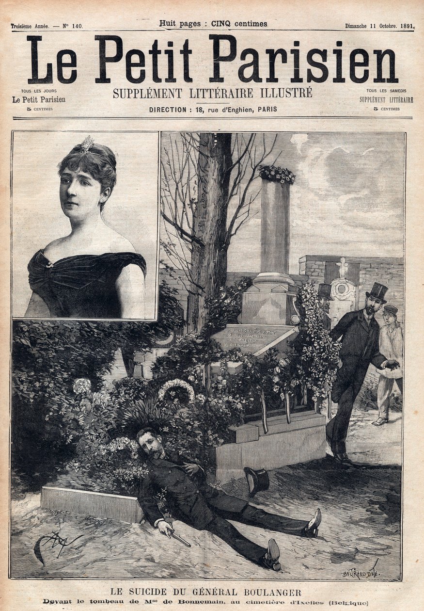 The suicide of General Georges Boulanger (1837-1891) at the cemetery of Ixelles in Belgium in front of Madame Bonnemains