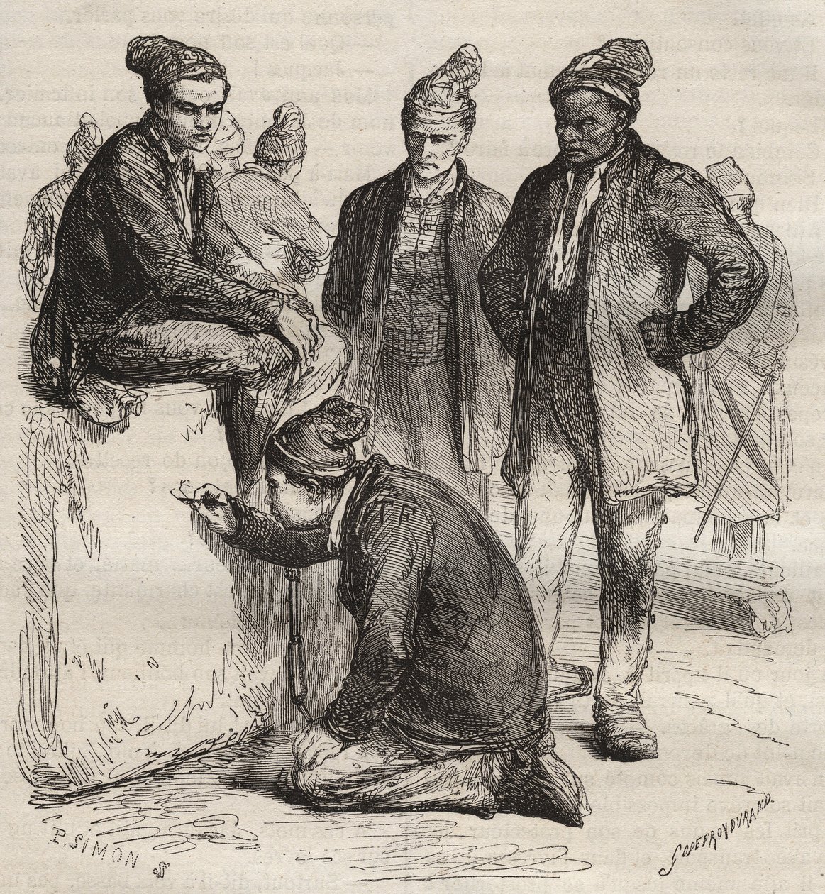Types of galleries from the Brest Bagne in the 19th century. Engraving in 