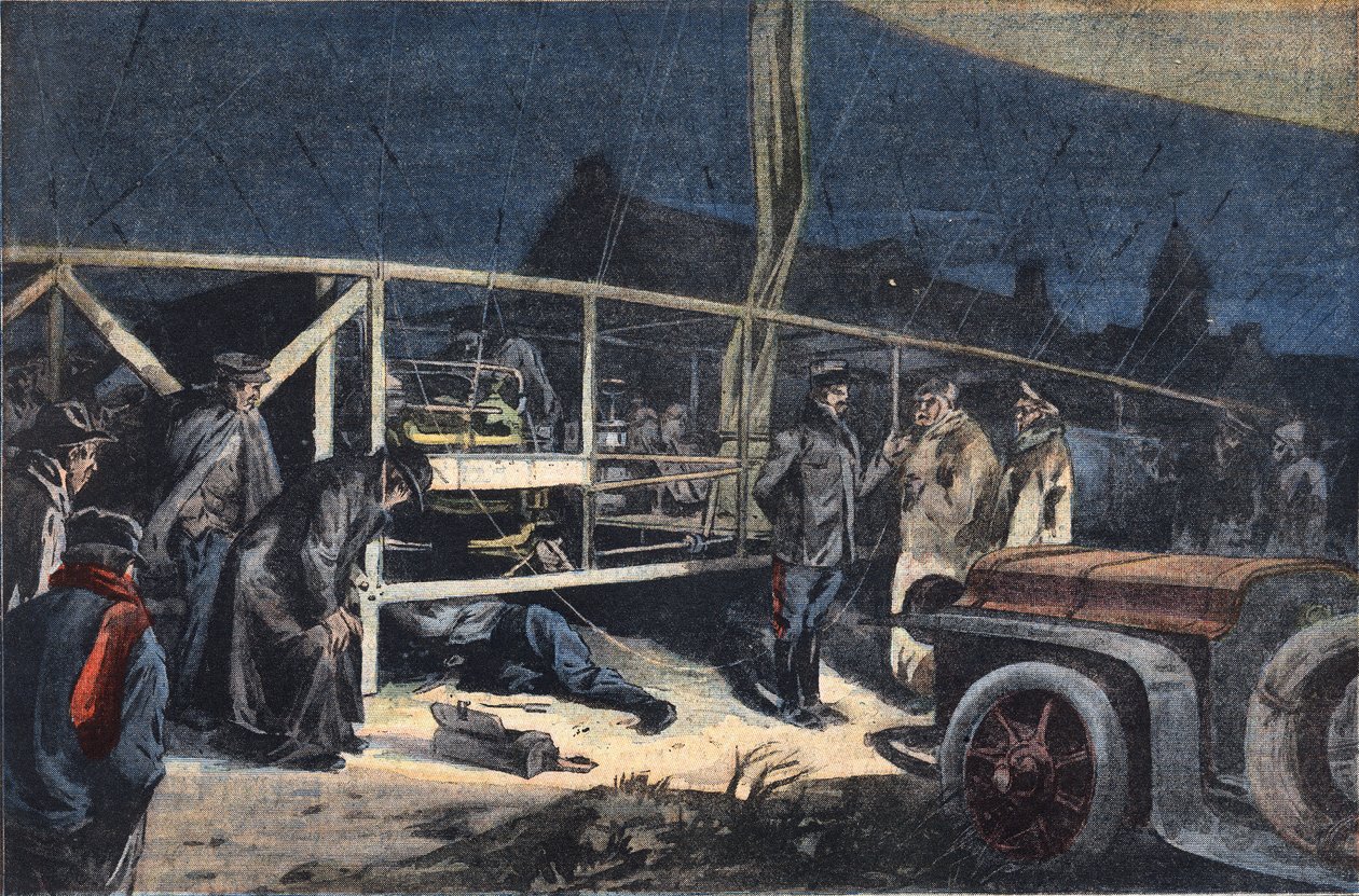 Ville de paris airship breakdown in Valmy. Engraving from the newspaper Le Petit Parisien, 2/02/1908. Private collection. by Anonymous Anonymous