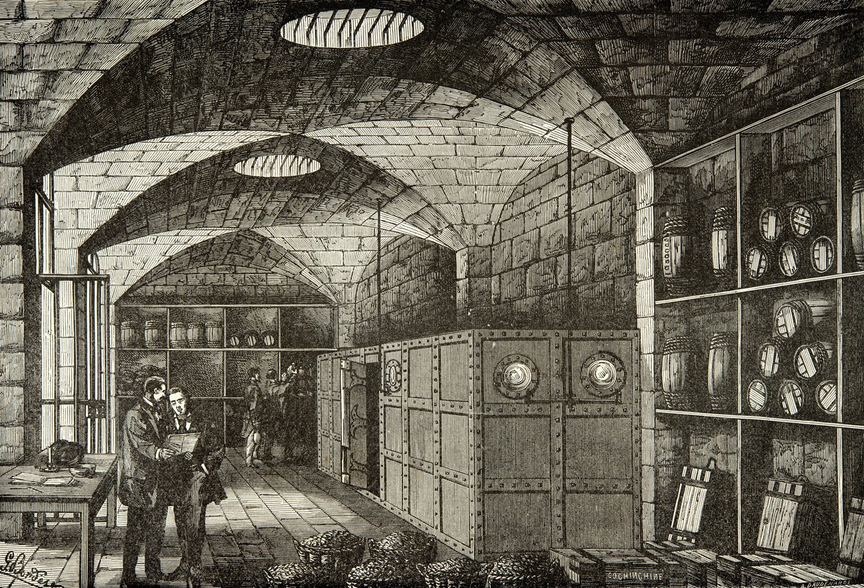 Wineries of the Treasure of the Banque de France in the 19th Century, Engraving, Private Collection by Anonymous Anonymous