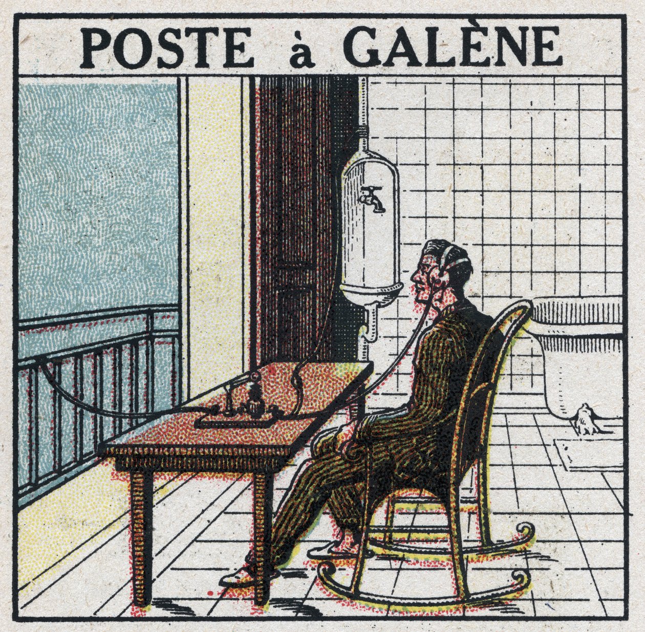 Wireless telephony: radio set in galene. Anonymous illustration of 1925. Private collection. by Anonymous Anonymous