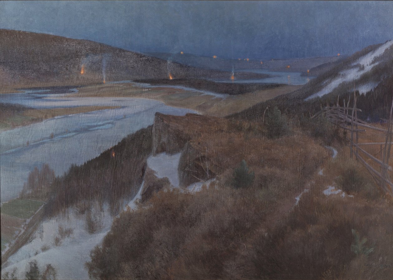 Walpurgis Night in Bergslagen, Grangärde in Dalarna, 1896 by Anshelm Leonard Schultzberg