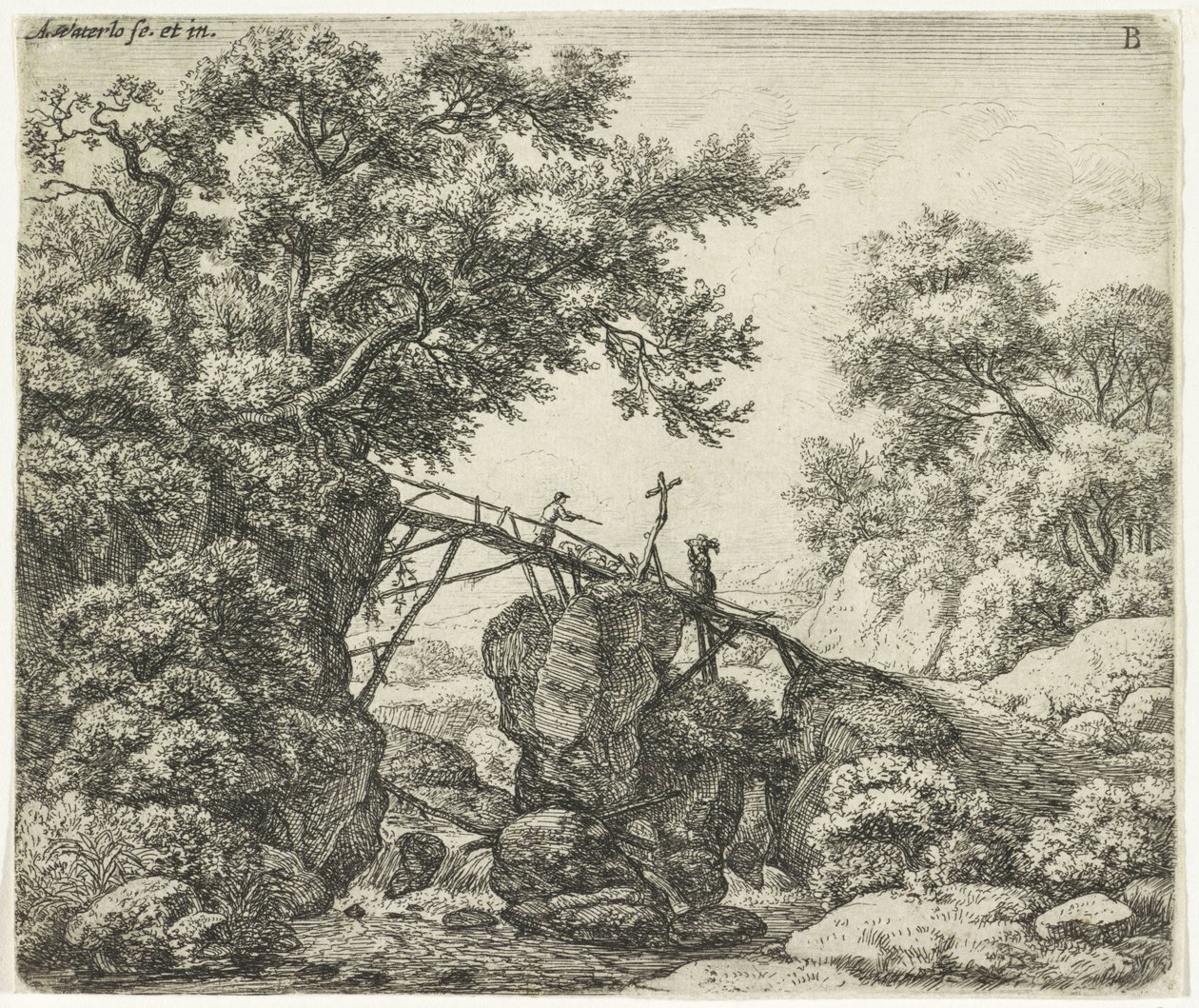 Shepherd on a Sloping Bridge by Anthonie Waterloo