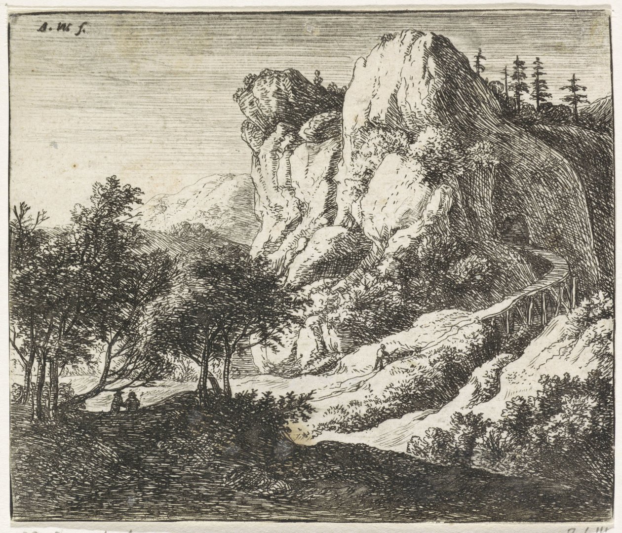 Wooden Bridge by a Rocky Landscape by Anthonie Waterloo