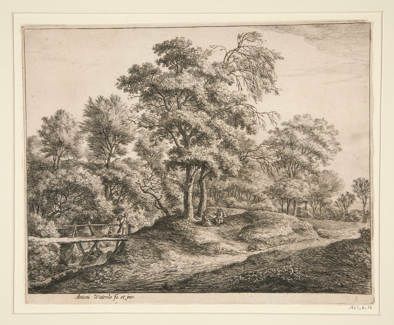 The Peasant Woman and the Girl on the Little Wooden Bridge by Anthonie Waterloo