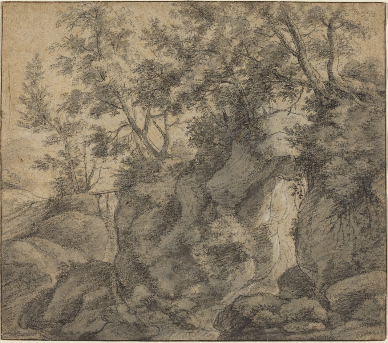 Landscape with a Wooded Ravine by Anthonie Waterloo
