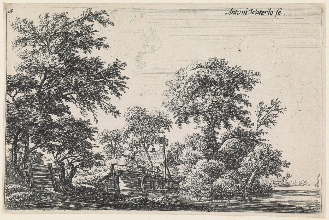 Landscape with a Wooden Fence on the Bottom Left (No.1 from a Series of 12 Prints) by Anthonie Waterloo