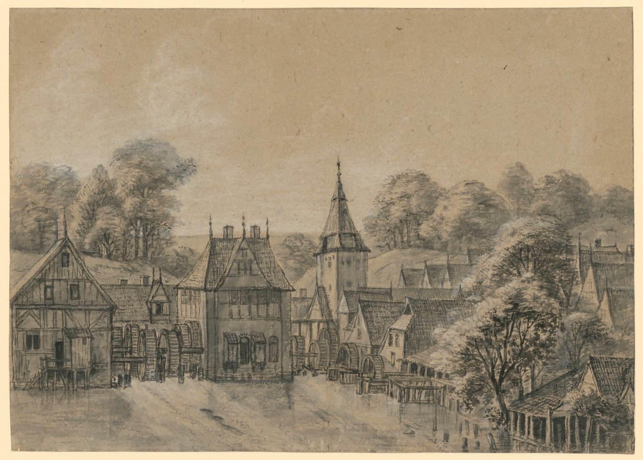 Millwork and Village by a Pond by Anthonie Waterloo