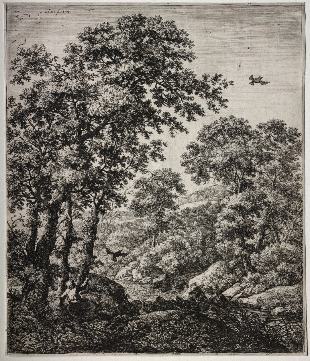 Six large upright landscapes with scenes from the Old Testament: Elijah Fed by the Ravens by Anthonie Waterloo