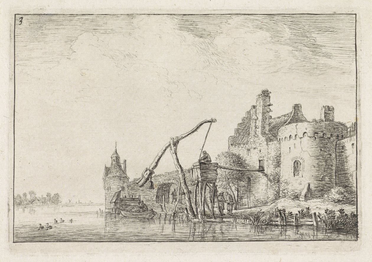 City Wall Seen from the Water (Landscapes with Buildings) by Anthonie Waterloo