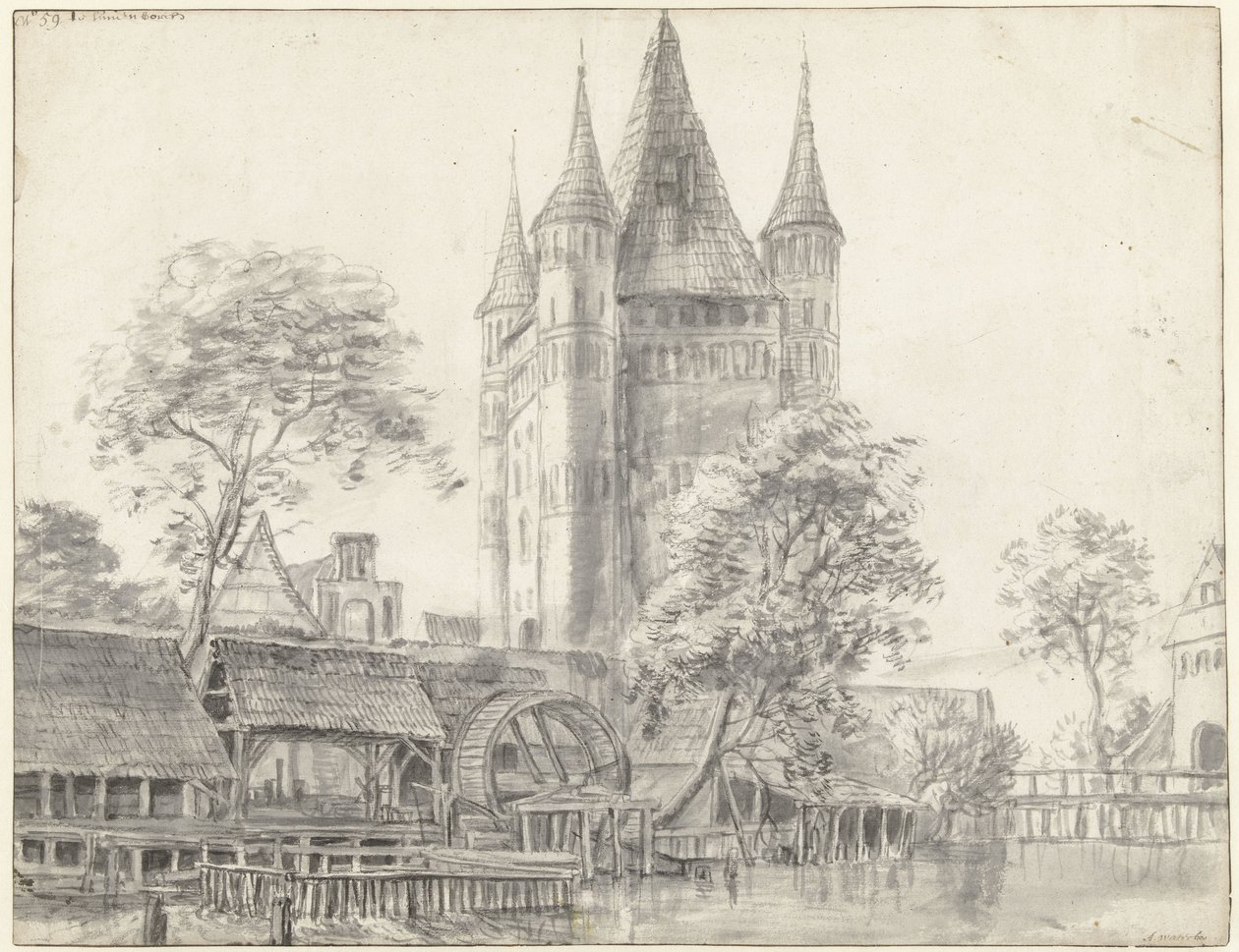 City Gate Altenbrücker Tor and Watermill in Lüneburg near Hamburg by Anthonie Waterloo
