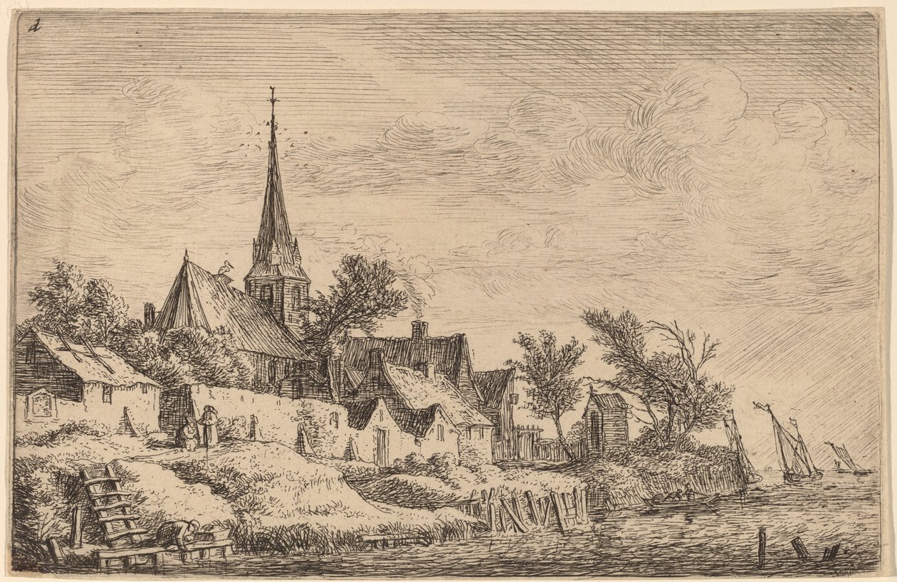 Village Steeple at the Seaside by Anthonie Waterloo