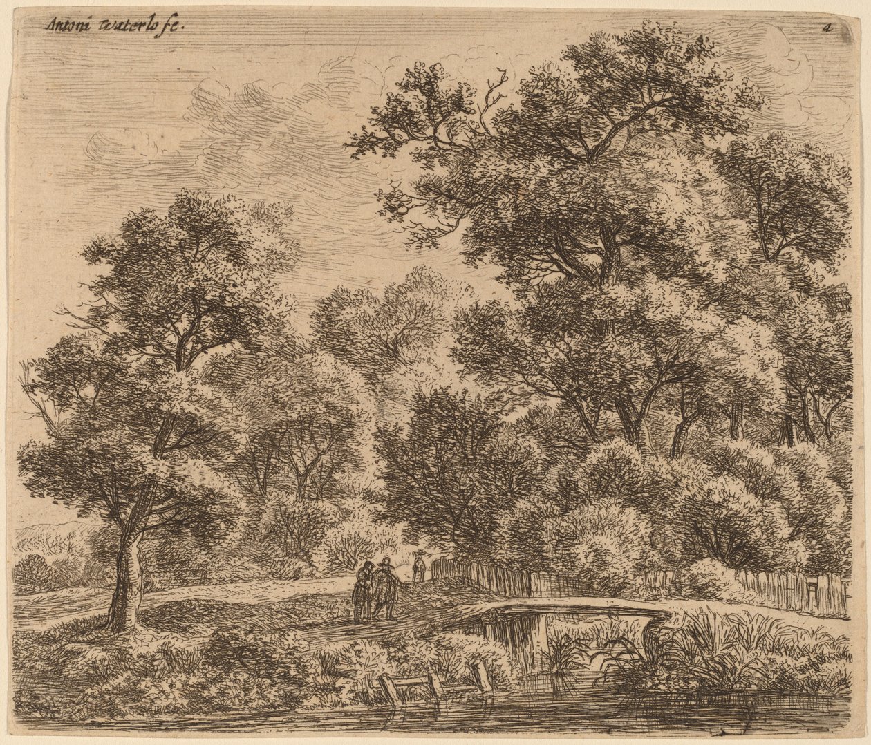 Wooded Landscape with a Bridge by Anthonie Waterloo