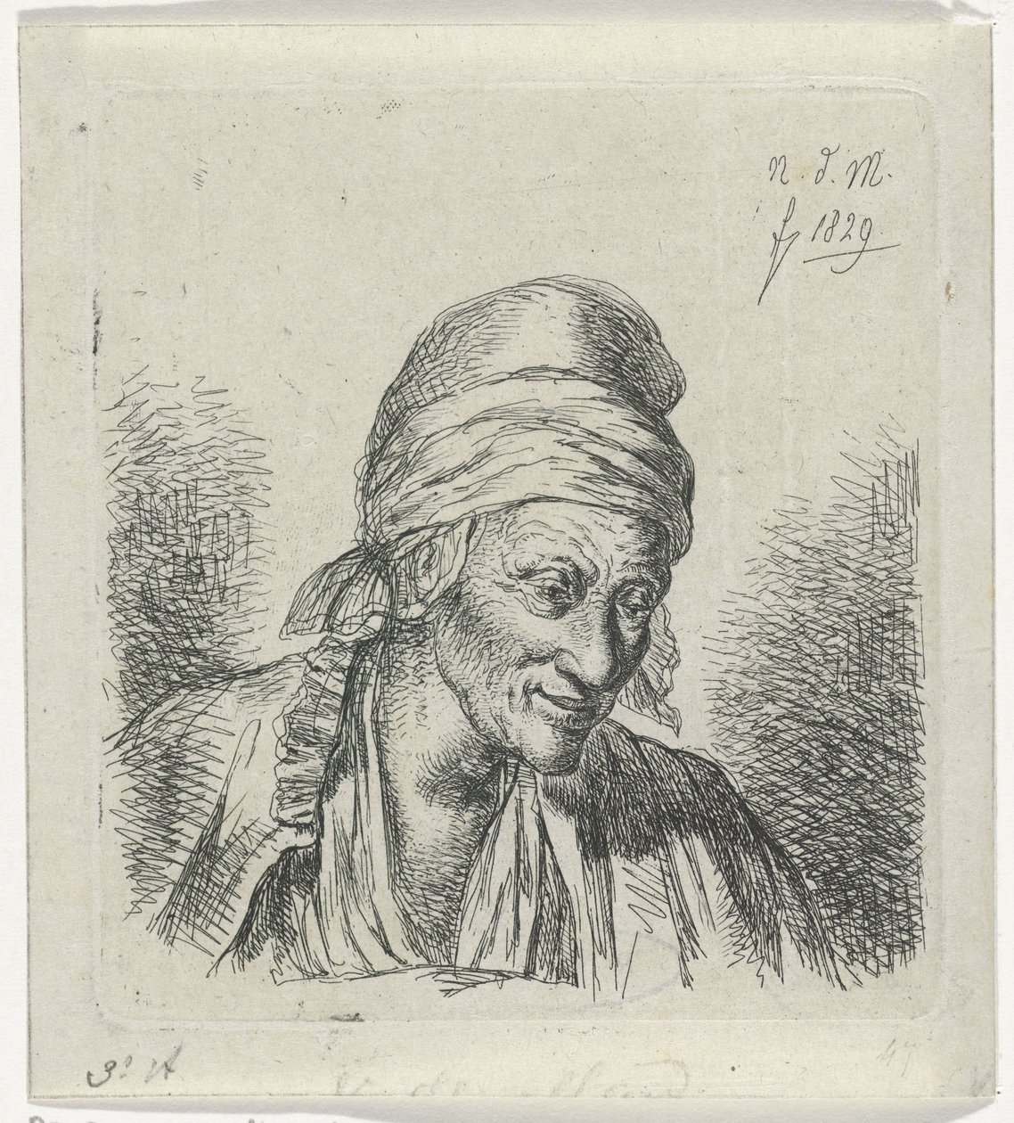 Old Woman Facing Right by Anthonie Willem Hendrik Nolthenius de Man