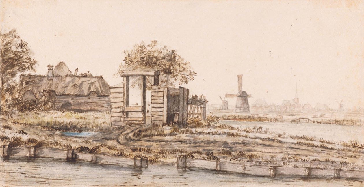 A Farm by Water near a Village by Anthonie van Borssom