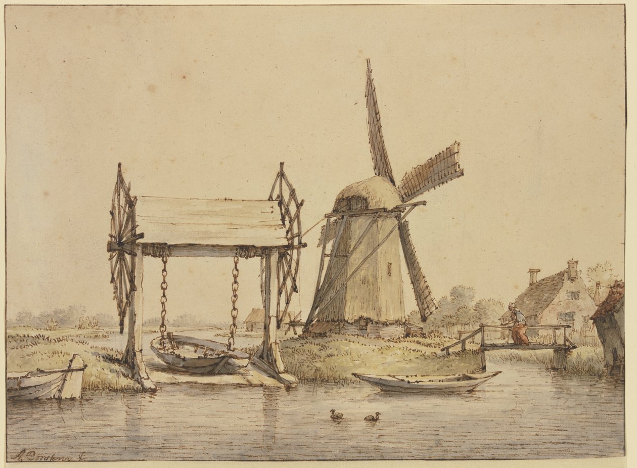 Landscape with Ship Lift and Mill by Anthonie van Borssom