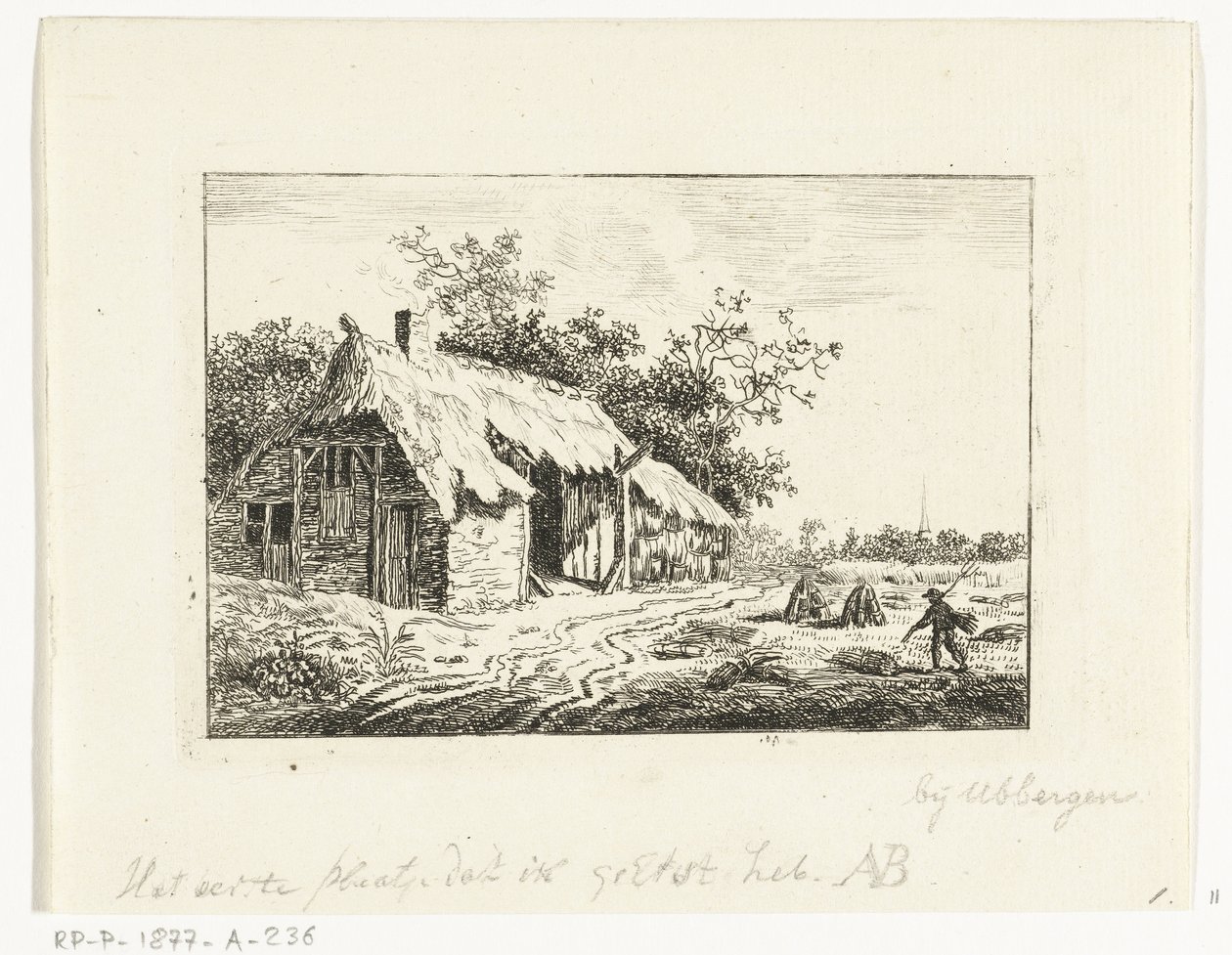 Farmer Making Hay in Front of a Farmhouse in Ubbergen by Anthonie van den Bos