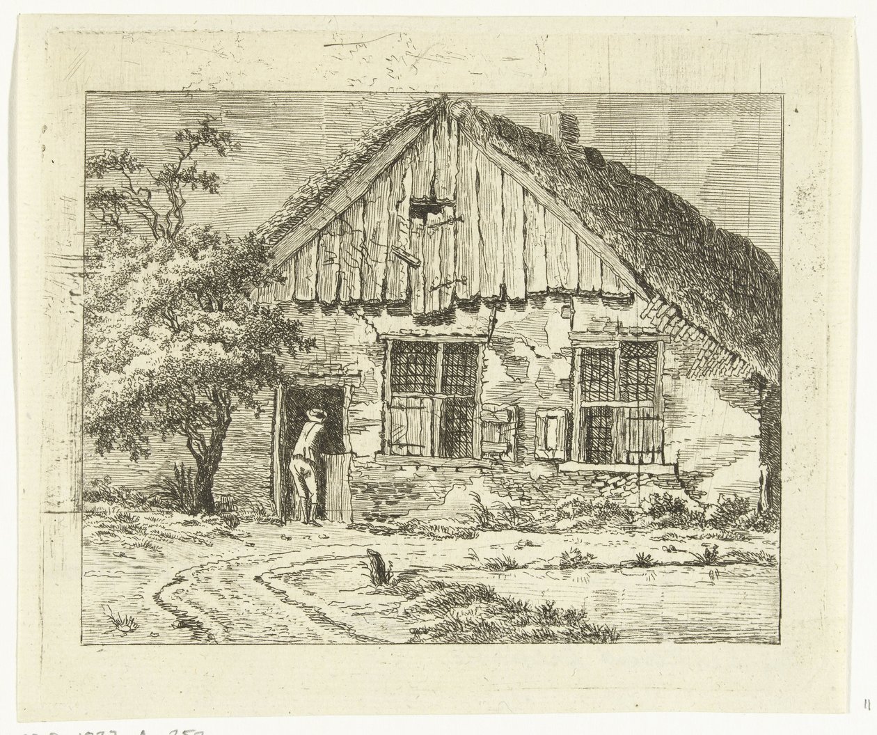Man Leaning on the Lower Door of a Farmhouse (title on object) at Staphorst by Anthonie van den Bos
