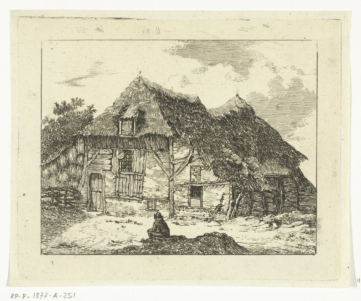 Man Sitting on a Hillock in Front of a House in Staphorst by Anthonie van den Bos