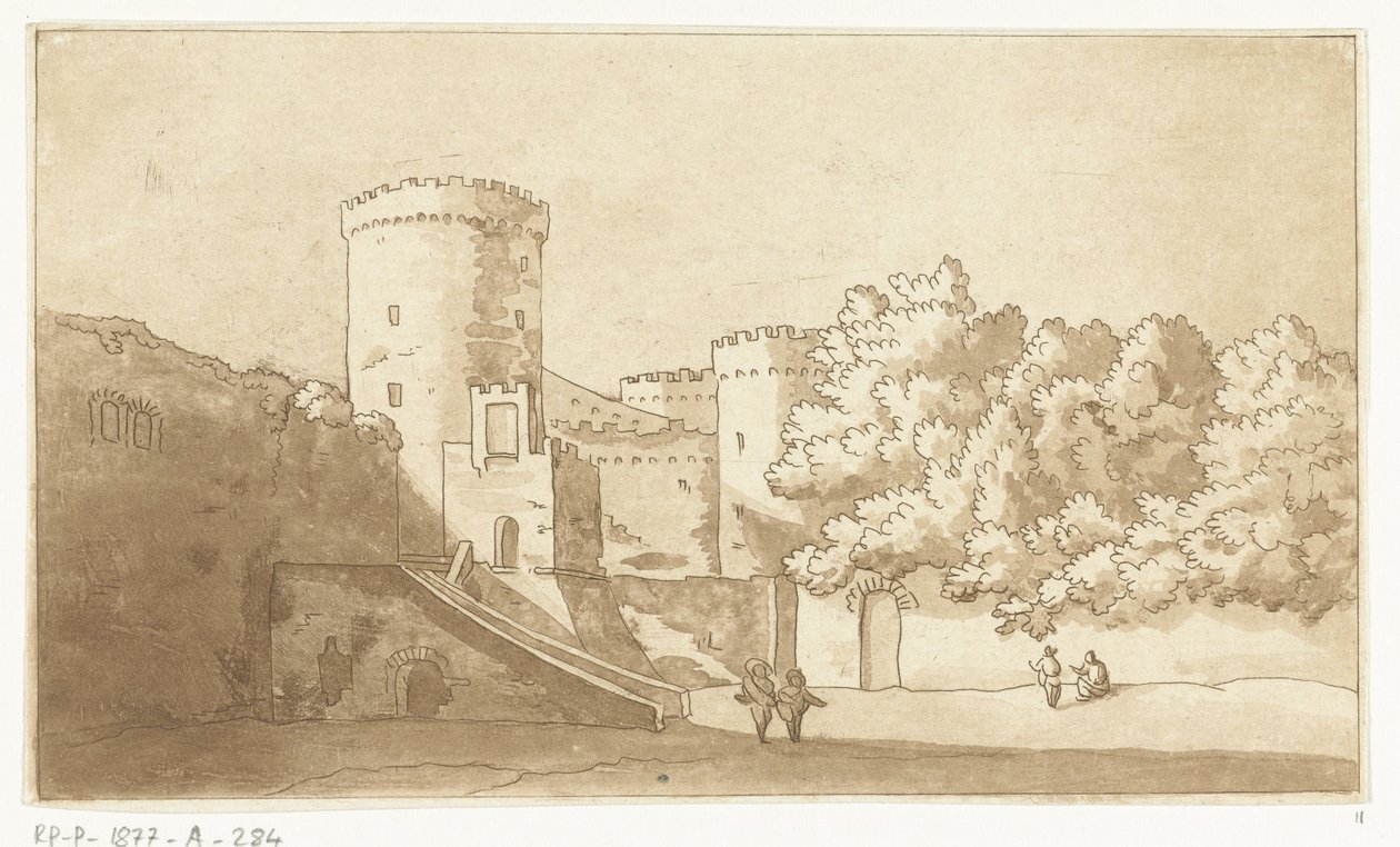 Wall of a Castle with Towers (Castle Gandolfo) by Anthonie van den Bos