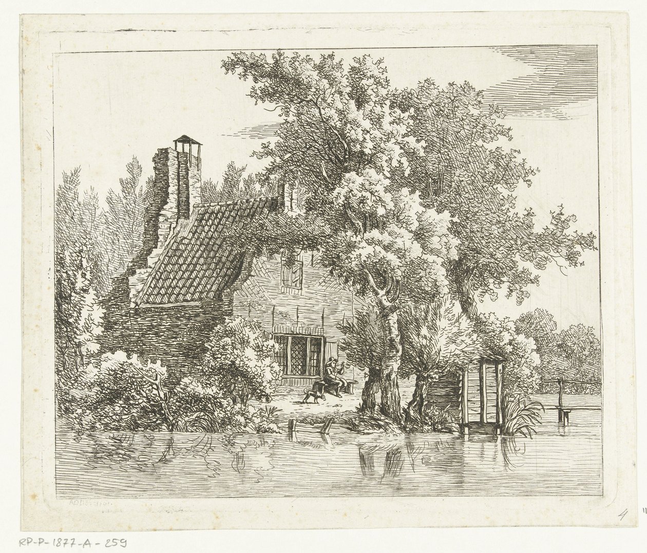 Smoking Man on a Bench in Front of the Ruins of Huis Snaatburg in Maarssen by Anthonie van den Bos
