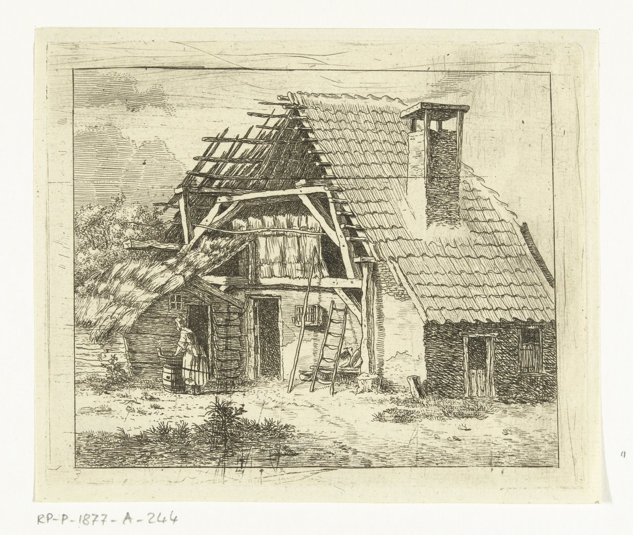 Woman Doing Laundry in Front of a Farmhouse by Anthonie van den Bos