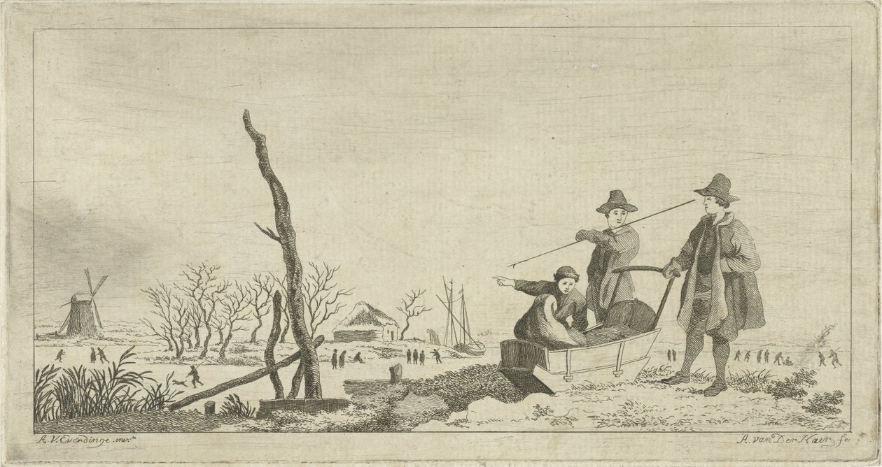 Figures by a Sleigh in a Winter Landscape by Anthonij van der Haer
