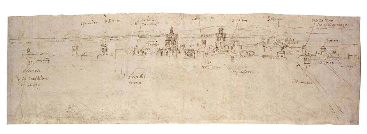 Sketch of the Lagoon of Valencia, la Albufera and Adjacent Coast and Countryside (Recto); Sketches of Several Buildings in Valencia (Verso) by Anthonis van den Wyngaerde