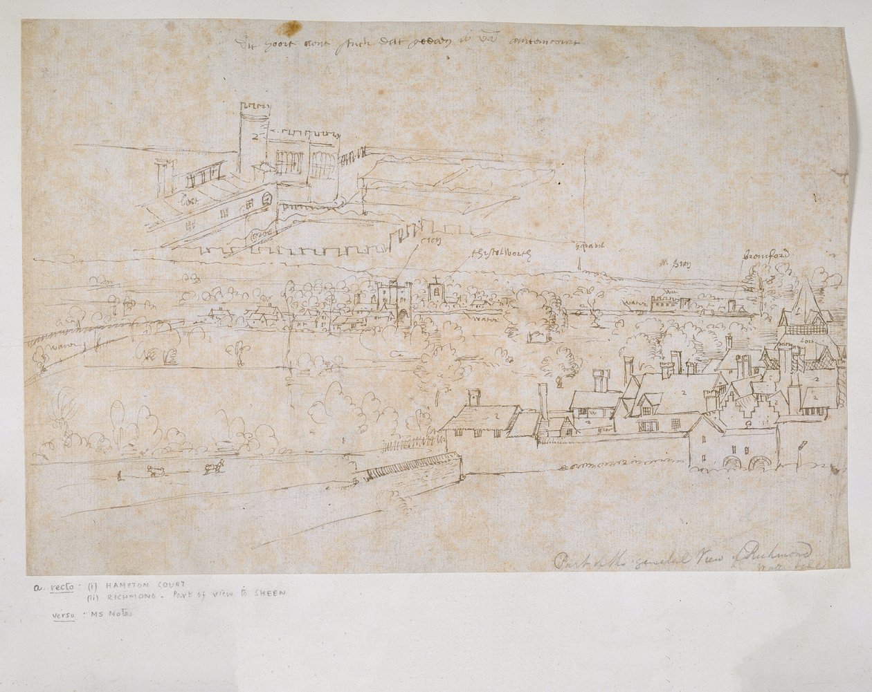 Sheet of Studies of the Palaces of Hampton Court and Richmond and Surrounding Countryside by Anthonis van den Wyngaerde