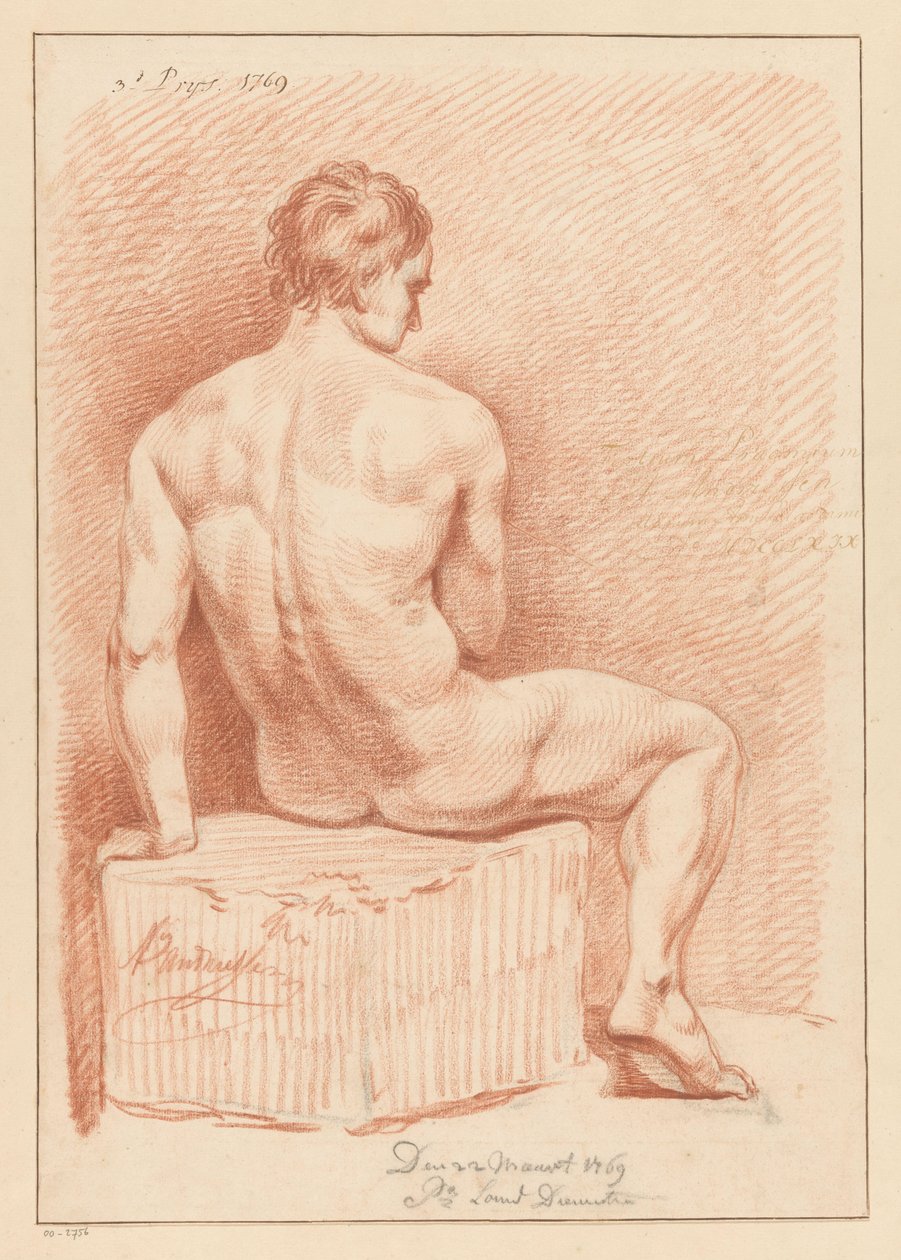 Sitting Male Nude, Seen from the Back (3rd Prize 1769) by Anthony Andriessen