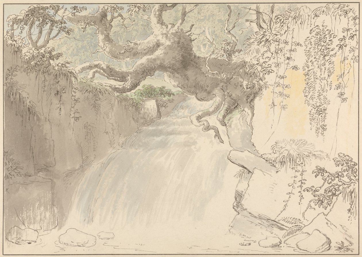 Waterfall and Tree Trunk by Anthony Devis