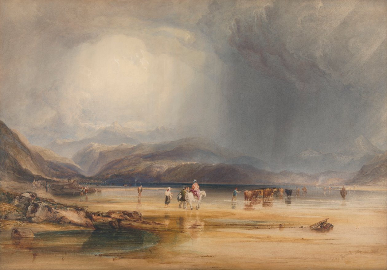 A View of Snowdon from the Sands of Traeth Mawr, taken at the Ford Between Pont Aberglaslyn and Tremadoc by Anthony Vandyke Copley Fielding