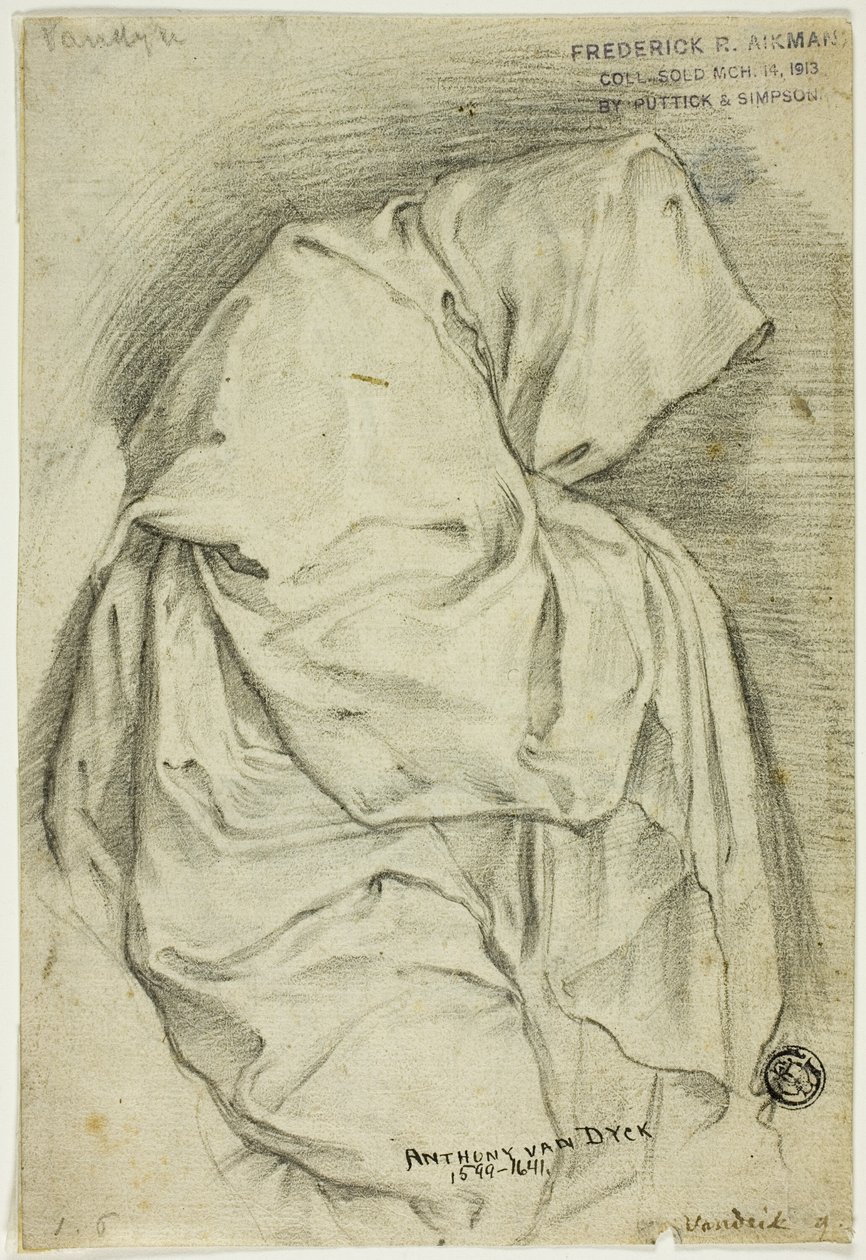 Draped with Hooded Figure (front); Two Sketches of Swans in Water (back) by Anthony van Dyck