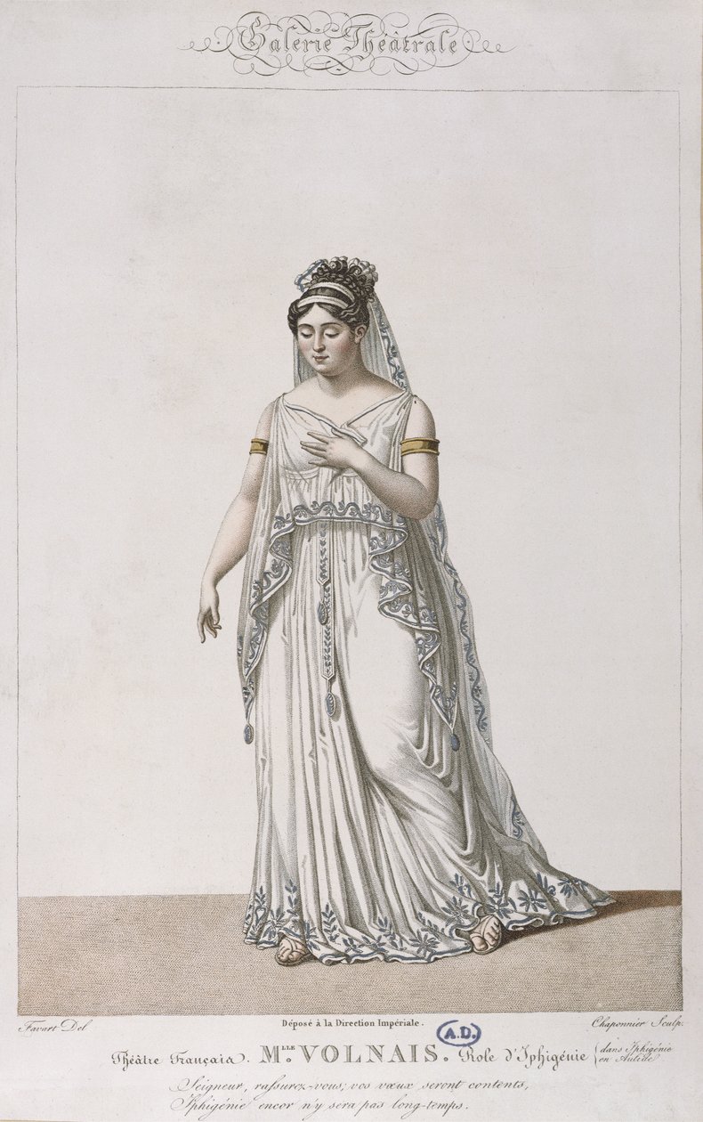 Portrait of Madame Volnais in the Role of Iphigenia, for Iphigenia in Aulis by Christoph von Gluck (1714-87) for the Galerie Theatrale Series, c.1815 by Antoine Pierre Charles Favart