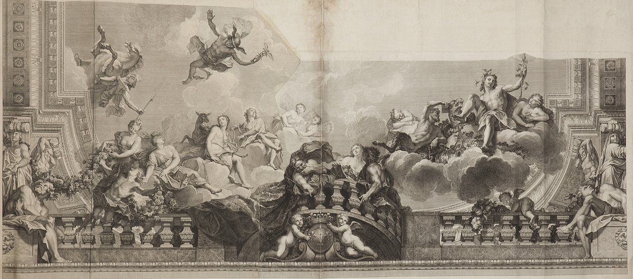 Design of Centre Panel of Ceiling of the Grand Gallery of the Palais Royal, engraved by Nicolas Henri Tardieu by Antoine (after) Coypel