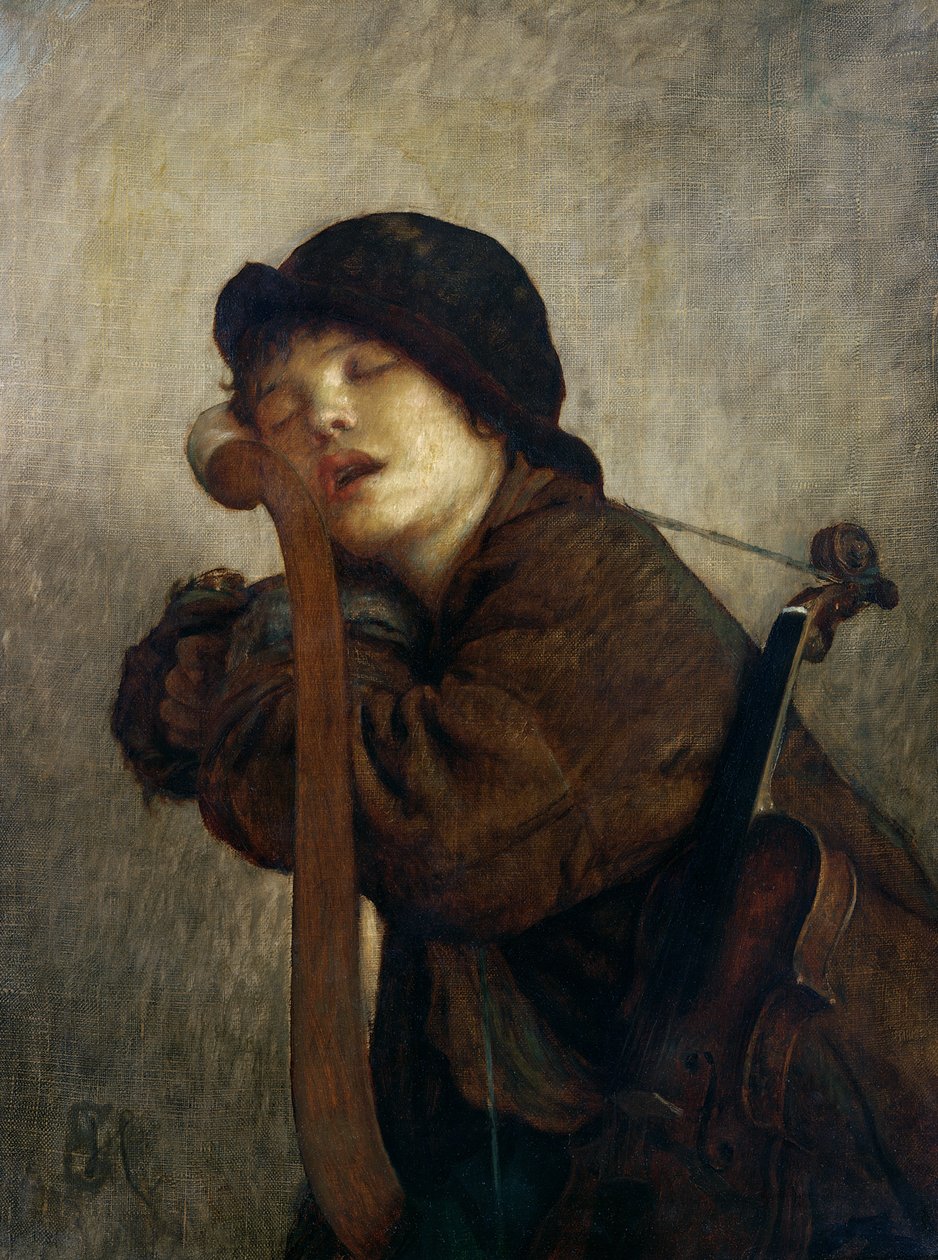 The Little Violinist Sleeping, 1883 by Antoine Auguste Ernest Herbert or Hebert