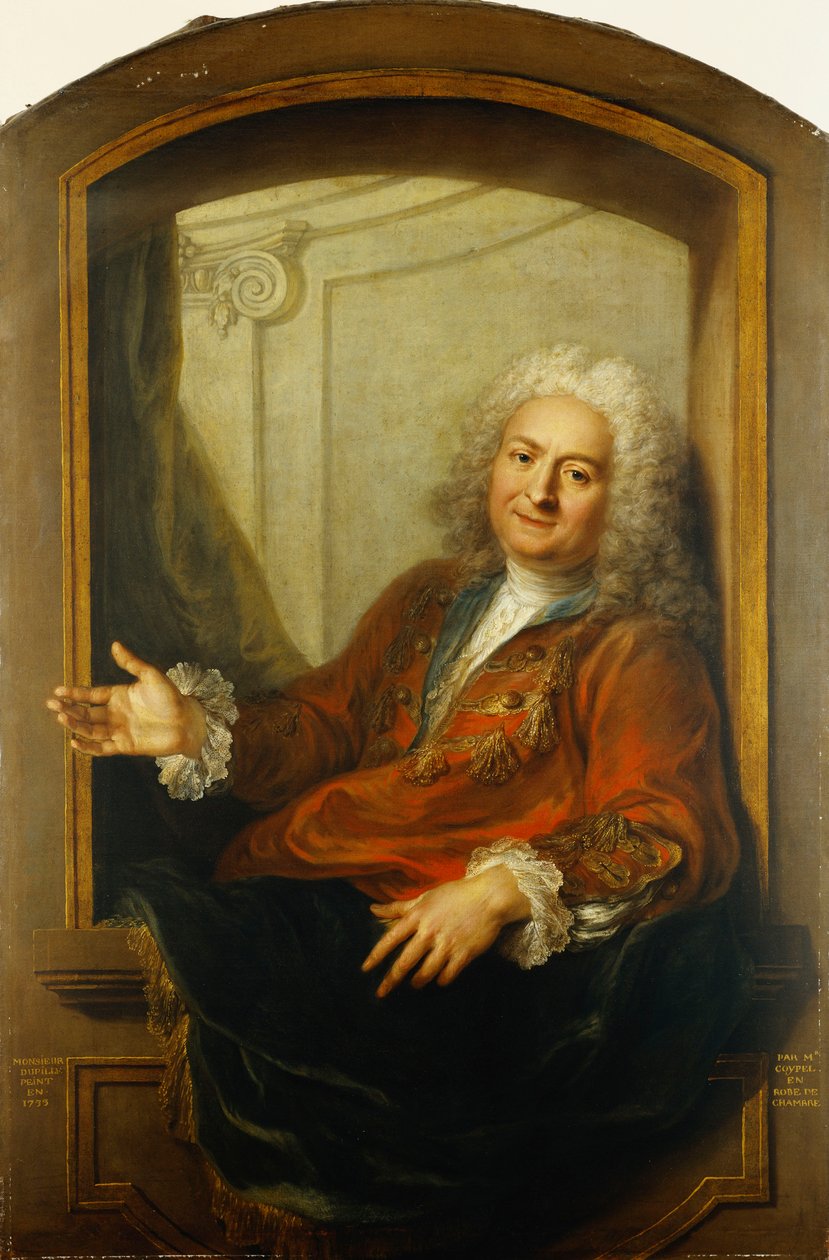 Portrait of Monsieur Dupille, Mid-Body, in a Robe Sitting on the Edge of a Window by Antoine Coypel