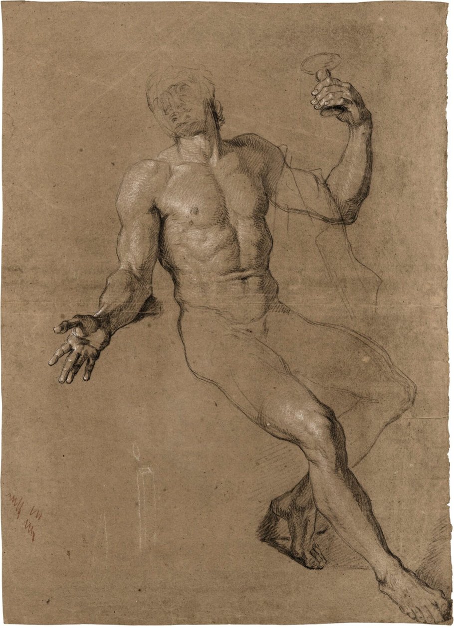 Study of a Male Seated Nude, for Bacchus by Antoine Coypel